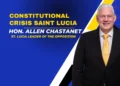 Photo of Allen Chastanet with the writing of Constitutional Crisis Saint Lucia