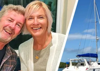 American Couple Feared Dead Ralph Hendry and Kathy Brandel pictured alongside their yacht.