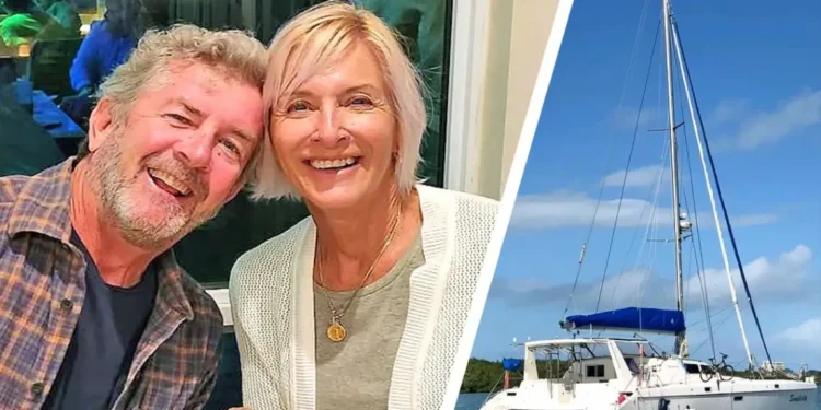 American Couple Feared Dead Ralph Hendry and Kathy Brandel pictured alongside their yacht.