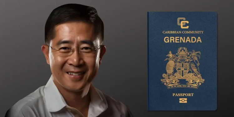 AI-generated image of Naing Htut Aung, Myanmar arms dealer, beside a Grenadian passport—central figure in the grenadian passport CBI program controversy.