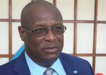 Stephenson King addressing the media amid mounting backlash over the Stephenson King Water Crisis in St Lucia.