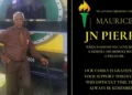 Memorial tribute to Maurice Jn Pierre, featuring him standing next to a bus, with text thanking family and friends for their support.