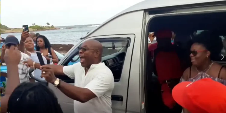 Richard Frederick at a Cas En bas march against Cabot - Now in Government, Richard Frederick questioned by UK Authorities