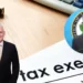 Allen Chastanet and Philip J Pierre with a tax exempt sign backdrop, highlighting the controversy over the Exemption of Health and Security Levy in Saint Lucia for a development in Rodney bay