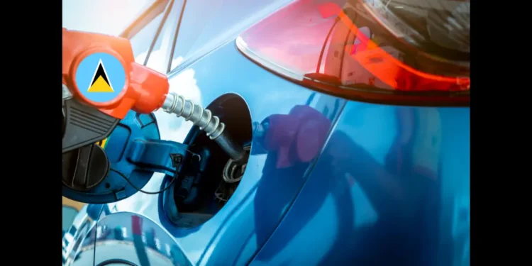 Car filling up its tank at a gas station, illustrating the latest Saint Lucia fuel prices adjustments