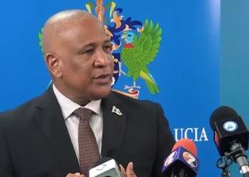 Ernest Hilaire addressing the media on the St Lucia tourism crisis at a pre-cabinet meeting.