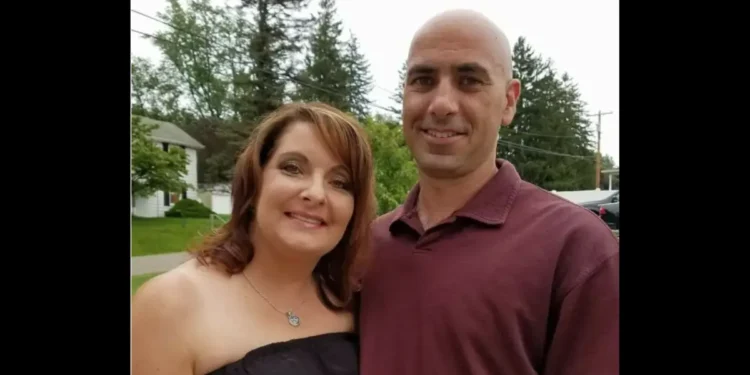 Photo of Corey Comperatore and his widow Helen Comperatore, highlighting the story where the Trump rally shooting widow refuses Biden's call.