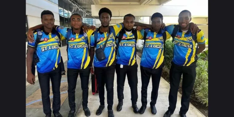 Photo of six Saint Lucian cricketers selected for the Windward Islands U-19 team, showcasing rising talents in Caribbean youth cricket.