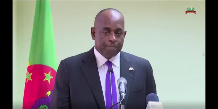 Prime Minister Roosevelt Skerrit addresses the press during a conference on the Dominica CBI Program passport revocation.