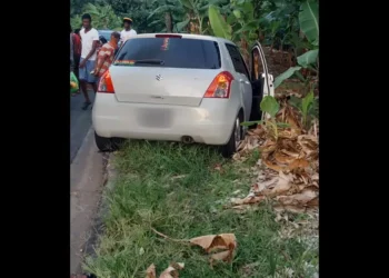 White Suzuki Swift at the crime scene in Dennery where Angus Jeffery and Ernest William were shot in a tragic incident, part of the Dennery shooting update