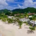 Aerial view of Grenada luxury resort Spice Island Beach, highlighting pristine white sand beaches and the resort's elegant property.