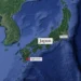 Map showing the epicenter of the earthquake in Kyushu, Japan, highlighting the affected region under the Earthquake Tsunami Advisory.