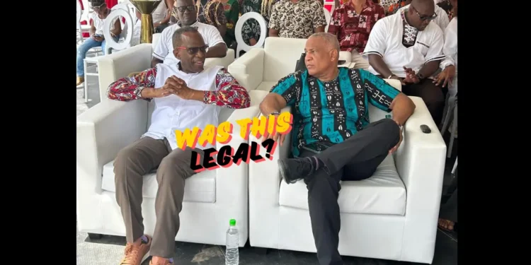 Philip J Pierre and Ernest Hilaire seated side by side at a carnival event amidst the ongoing Saint Lucia CIP Board controversy.