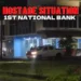 Police responding to the 1st National Bank Robbery at the Choc branch in Saint Lucia, with officers securing the area after the heist.