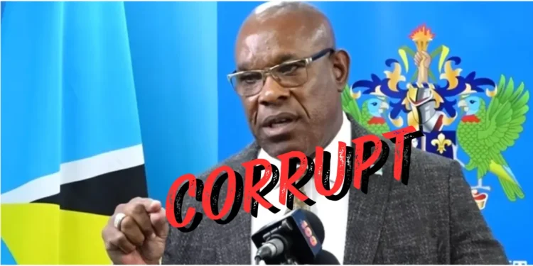 Richard Frederick addresses the public from a podium, central figure in the Richard Frederick CIP Scandal in Saint Lucia.