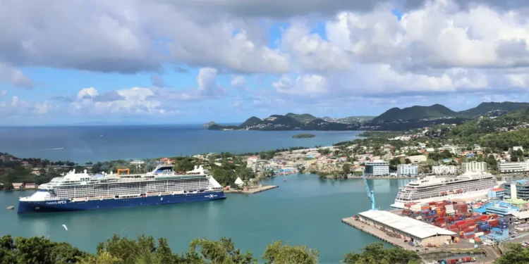 Saint Lucia Harbor with cruise ships docked, highlighting rising Saint Lucia port lease concerns over the Global Ports Holding deal.