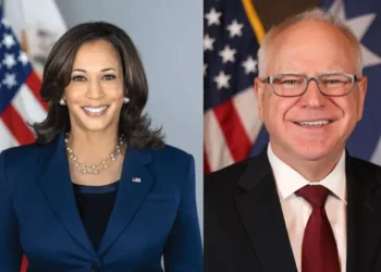 Side-by-side US Government portraits of Kamala Harris and Tim Walz featured during the Kamala Harris 2024 running mate announcement.