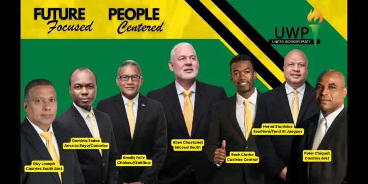 7 confirmed candidates presented at the UWP Rally Saint Lucia 2024, standing united on stage during last evening's event.