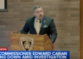 Commissioner Edward Caban resigns, addressing the media at a press conference following his decision to step down amid a federal investigation.