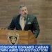 Commissioner Edward Caban resigns, addressing the media at a press conference following his decision to step down amid a federal investigation.