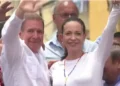 Edmundo González flees Venezuela, seen waving at the crowd alongside his wife during a public appearance before his escape.