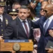Edward Caban expected to resign as NYPD Commissioner, pictured alongside New York Mayor Eric Adams during a press conference amid a federal probe.