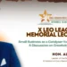 Flyer featuring Allen Chastanet and Leo Leacock promoting Caribbean small business empowerment at the 10th Annual Memorial Lecture in Barbados.