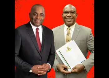 Roosevelt Skerrit and Richard Frederick side by side, both involved in Dominica and Saint Lucia CIP corruption scandals.