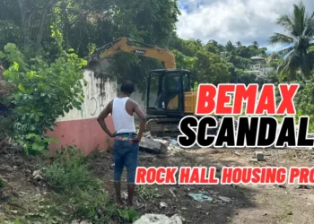 Escavator clearing debris at the Rock Hall Housing Project site amid the ongoing BEMAX scandal.