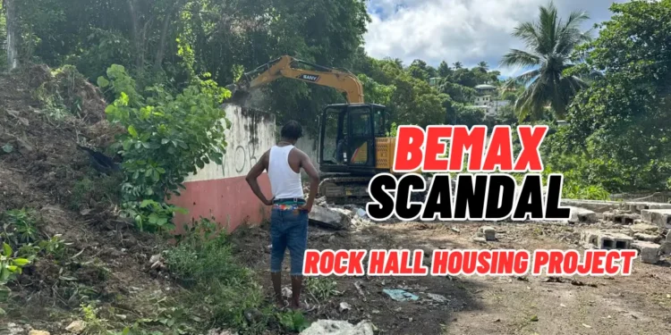 Escavator clearing debris at the Rock Hall Housing Project site amid the ongoing BEMAX scandal.