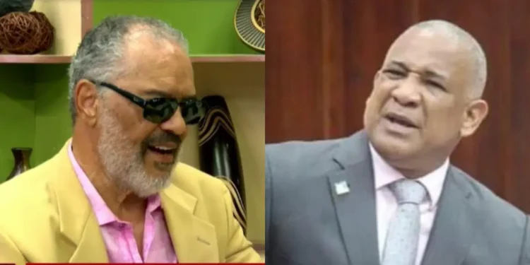 Rick Wayne slams Hilaire in a side-by-side photo amid corruption allegations and calls for public accountability.