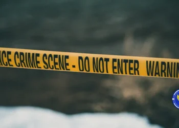 Warning Police crime scene depicting the Piat human remains discovery, with spent shells recovered at the site.