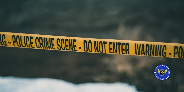 Warning Police crime scene depicting the Piat human remains discovery, with spent shells recovered at the site.