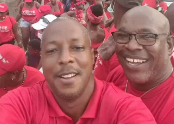 Dax Norville and Richard Frederick with supporters during 2021 elections amid St Lucia visa fraud controversy.