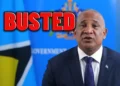 Ernest Hilaire addressing the Saint Lucia CIP crisis, with bold "Busted" text highlighting public scrutiny and controversy