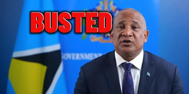 Ernest Hilaire addressing the Saint Lucia CIP crisis, with bold "Busted" text highlighting public scrutiny and controversy