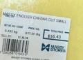 Image of a $16.43 block of English cheddar cheese from Massy Stores, highlighting Saint Lucia cheese prices amid cost of living concerns.