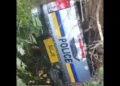 Wrecked police vehicle from a police road accident in St Lucia, showing the aftermath of the crash near Balembouche.