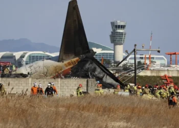 Image showing the wreckage of the Jeju Air crash at Muan International Airport in South Korea, with emergency responders on-site. Credit AP News