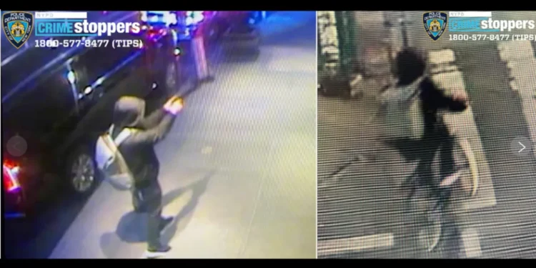 Surveillance images show the suspect in the Brian Thompson Fatally Shot case firing a weapon and fleeing on an e-bike in Manhattan. (Photo: Courtesy of AP)