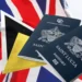 UK flag alongside Saint Lucian passports representing the new UK Electronic Travel Authorization requirement for Saint Lucians.