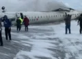A Delta flight overturned on a snowy runway at Toronto Pearson, with emergency crews responding amid harsh winter conditions.