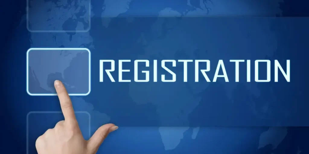 A digital registration interface with a hand selecting an option, representing the new compliance process as the Trump administration mandates alien registration.