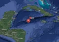 Map showing the epicenter of the 7.6-magnitude Cayman Islands earthquake in the Caribbean Sea.