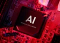 AI chip on a red circuit board, representing OpenAI Challenges Nvidia with its bold move into AI chip development and hardware innovation.