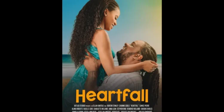 Heartfall premiere official movie poster showing main characters embracing on a beach