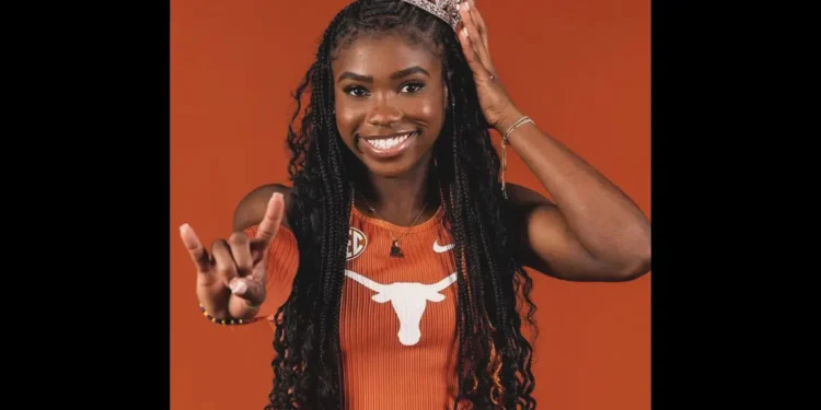 Naomi London breaks the national record, seen in this photo wearing the Longhorns uniform.