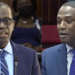 Saint Lucia Prime Minister Philip J. Pierre and Finance Minister Wayne Girard side by side in parliament amid controversy over St Lucia airports foreign control.