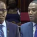 Saint Lucia Prime Minister Philip J. Pierre and Finance Minister Wayne Girard side by side in parliament amid controversy over St Lucia airports foreign control.