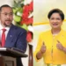 Trinidad election 2025 rivals: Prime Minister Stuart Young speaks at a podium, while opposition leader Kamla Persad-Bissessar poses confidently in yellow.